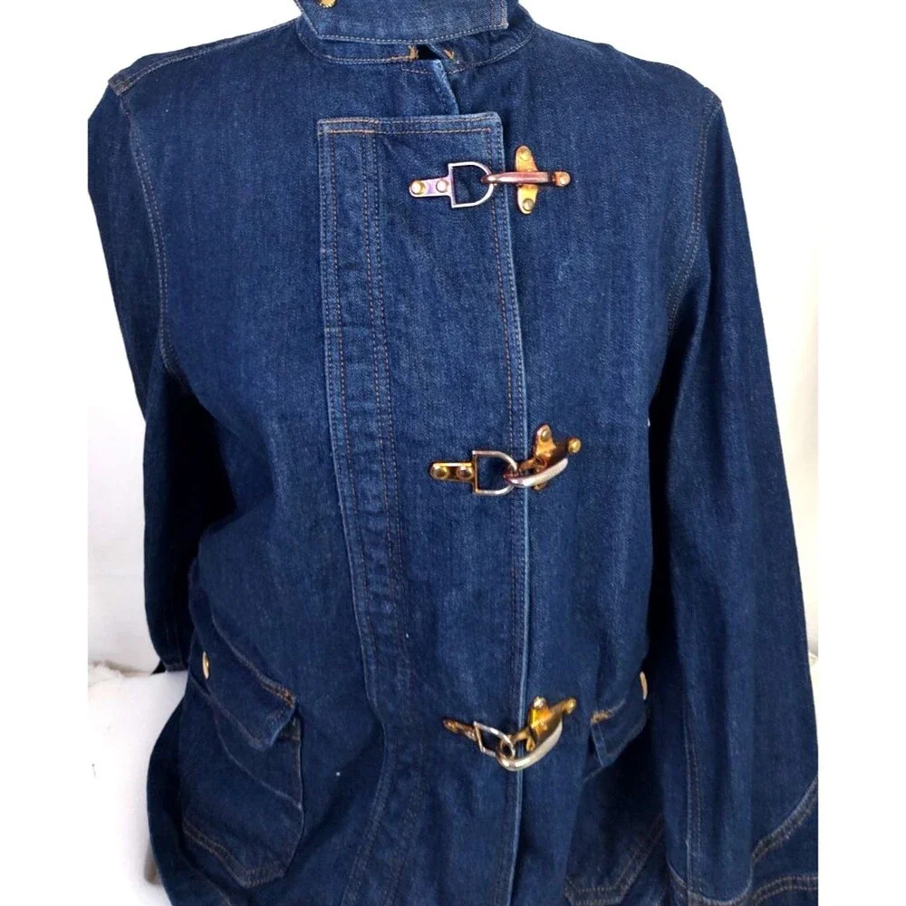 Chaps Ralph Lauren Dark Jean Denim Jacket Women's L with Lobster Claw Closures